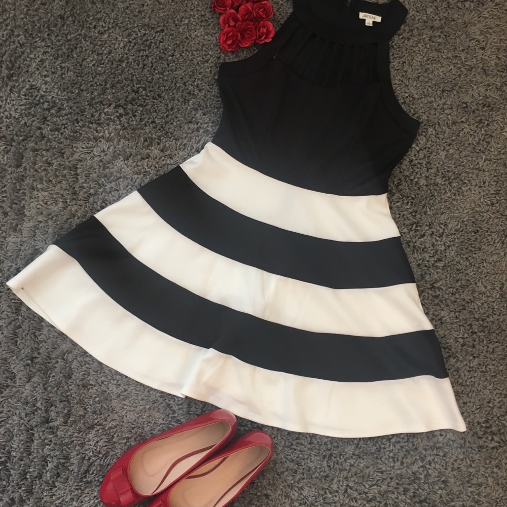 Black and White Striped Strappy Cage Dress